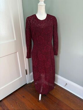 Cynthia Rowley Wine Ted Lace Long Sleeve Midi Sheath Dress 12